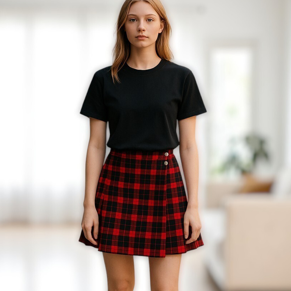 MK Womens Pleated Mini Skirt Y2K Retro Gingham Check Plaid Cute Goth Sz 2